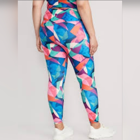 Old Navy Pink Geometric High-Waisted PowerSoft 7/8 Leggings Size 2X - Picture 2 of 8